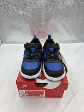 Nike Kids Court Borough Recraft Blue and Black Velcro Low-Top Sneakers